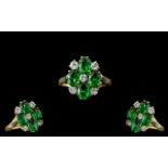 Ladies 9ct Gold Attractive Diamond and Green Stone Set Dress Ring. Marked 9.375 to Interior of
