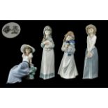 Nao by Lladro Collection of 4 Hand Painted Porcelain Figurines. Depicts 4 Young Girls In Various