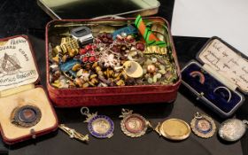 Mixed Lot to Include a 9ct Gold Ring, set with diamond chips, a 9ct picture locket, silver locket,