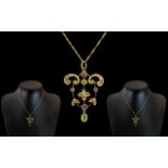 Victorian Period - Attractive and Exquisite - Suffragette Design 9ct Gold Peridot - Amethyst and