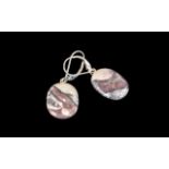 Designer Scottish Agate Drop Earrings In Silver. Lovely Statement Earrings In Polished Agate,