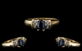 Ladies 14ct Gold Attractive - Sapphire and Diamond Set Ring. Marked 14ct to Interior of Shank.