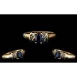 Ladies 14ct Gold Attractive - Sapphire and Diamond Set Ring. Marked 14ct to Interior of Shank.