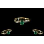Ladies 9ct Gold - Attractive Emerald and Diamond Set Dress Ring. Full Hallmark for 9.375 to Interior