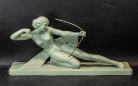 Chalk Art Deco Style Figure of a painted dancer with a bow, measures 26" x 12".