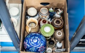 Box of Assorted Pottery & Porcelain, comprising various Victorian decorative pots,