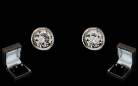 18ct Gold - Pair of Diamond Stud Earrings ( Pierced ) The Pave Set Diamonds of Good Colour and