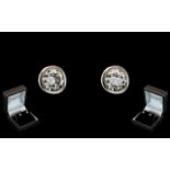 18ct Gold - Pair of Diamond Stud Earrings ( Pierced ) The Pave Set Diamonds of Good Colour and