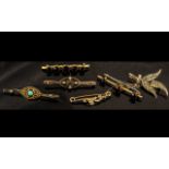 A Collection of Six Brooches, comprising three fully hallmarked for 9ct, one with a 15ct tab,