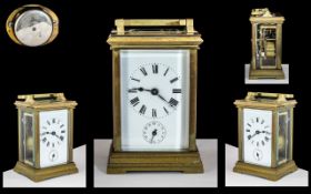 French Late 19th Century Superb Quality - Heavy Brass Cased Alarm Facility Carriage Clock, With