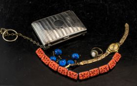 Small Mixed Lot to Include EPNS Opera Purse, a coral coloured chrome bracelet, a Sekonda Ladies gold
