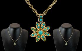 Victorian Period 1837 - 1901 Attractive and Good Quality 9ct Gold Turquoise Set Pendant,