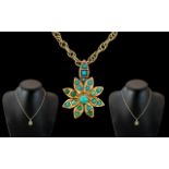 Victorian Period 1837 - 1901 Attractive and Good Quality 9ct Gold Turquoise Set Pendant,