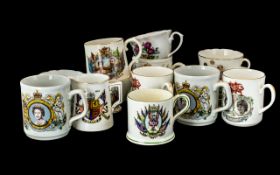 Collection of Commemorative Mugs, jugs, cups, saucers and plates.