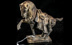 A Tang Style Metal Chinese Horse, measures 6'' .