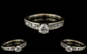 14ct White Gold - Superior Quality Diamond Set Dress Ring. The Central Round Modern Brilliant Cut