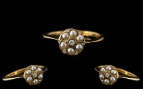 Edwardian Period Attractive 18ct Gold Seed Pearl and Diamond Set Ring of Pleasing Design and