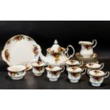 Royal Albert 'Old Country Roses' Tea Set, comprising Teapot, milk jug and sugar bowl, six cups,