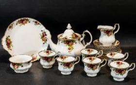 Royal Albert 'Old Country Roses' Tea Set, comprising Teapot, milk jug and sugar bowl, six cups,