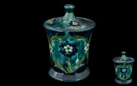 William Moorcroft Jar And Cover, Blue Green Daisy Design, Height 6½ Inches, Restored