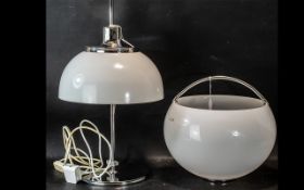 1970's Harvey Guzzini Italian Table Lamp, with chromed base and opaque white plastic shade,