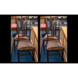 Four Edwardian Oak Dining Chairs, with floral carved back and upholstered seats. As found.