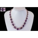 Antique Period Stunning 9ct Gold Amethyst Set Graduated Necklace, Marked for 9ct. The Faceted