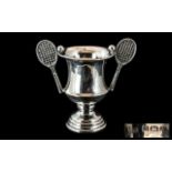 Tennis Interest - Vintage Solid Silver Trophy Cup HM, With Tennis Racquet and Ball Handles. c.