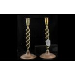 Pair of Brass Twisted Stem Candlesticks, 12'' tall. Made in England.