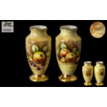 Peter Gosling Signed Ex Royal Worcester Artist - Pair of Small Hand Painted Vases. Fallen Fruits