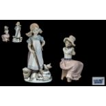 Lladro Figure No. 5232 'Girl with Playful Kittens' a girl with a mop and bucket and three playful