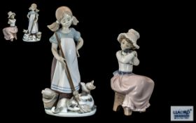 Lladro Figure No. 5232 'Girl with Playful Kittens' a girl with a mop and bucket and three playful