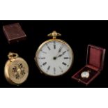 Antique Period - Ladies French 18ct Gold Small Engine Turned Open Faced Key-wind Pocket Watch,