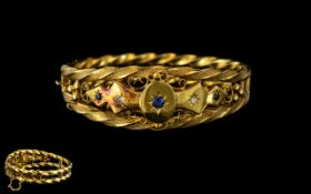 Victorian Period 1837 - 1901 Exquisite and Superb 18ct Gold Diamond and Sapphire Set Bangle with