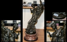 Large Bronze Figural of a Victorian girl 'Dancer with an Apple' Impressed mark J.L.