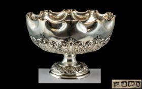 Late Victorian Period 1837 - 1901 Good Quality Embossed Sterling Silver Footed Bowl with Frilled