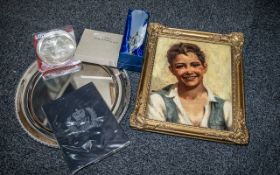 Box of Collectible Items, including Queen's Silver Jubilee Dish with Jubilee booklet,