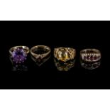 A Collection of Four 9ct Gold Dress Rings, set with various coloured stones, all fully hallmarked,