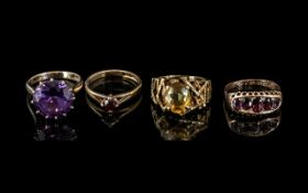 A Collection of Four 9ct Gold Dress Rings, set with various coloured stones, all fully hallmarked,