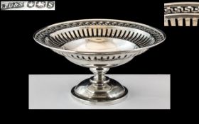 An Excellent Quality - 1930's Small Sterling Silver Open-worked Pedestal Bowl ( Tazza ) of Circular