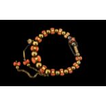 Antique Period - 19th Century Superb Quality 18ct Gold Beaded and Coral ( Ornate ) Set Bracelet. The