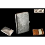 Edwardian Period 1902 - 1910 Excellent Sterling Silver Card Case / Purse with Tan Leather Interior