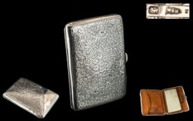Edwardian Period 1902 - 1910 Excellent Sterling Silver Card Case / Purse with Tan Leather Interior