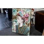 Large Modern Painting on Canvas, depicting a colourful image of a woman with flowers in her hair,