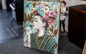 Large Modern Painting on Canvas, depicting a colourful image of a woman with flowers in her hair,