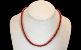 Early 20th Century Mediterranean Coral Necklace with Silver Clasp. Lovely Salmon Colour Bead