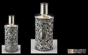 Victorian Period Open-worked Sterling Silver Cased Glass Scent Bottle, Floral Decoration to Body.