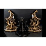 A Pair of Victorian Rococo Style Gilt Wall Brackets, scrolling form with foliage. Height 18".