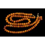 Antique Period - Amber Beaded Necklace with High Ct Gold Clasp. Excellent Colour. 16 Inches - 40.