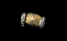 An 18ct Gold Diamond Set Pearl Clasp fluted barrel form, the terminals set with round cut diamonds,